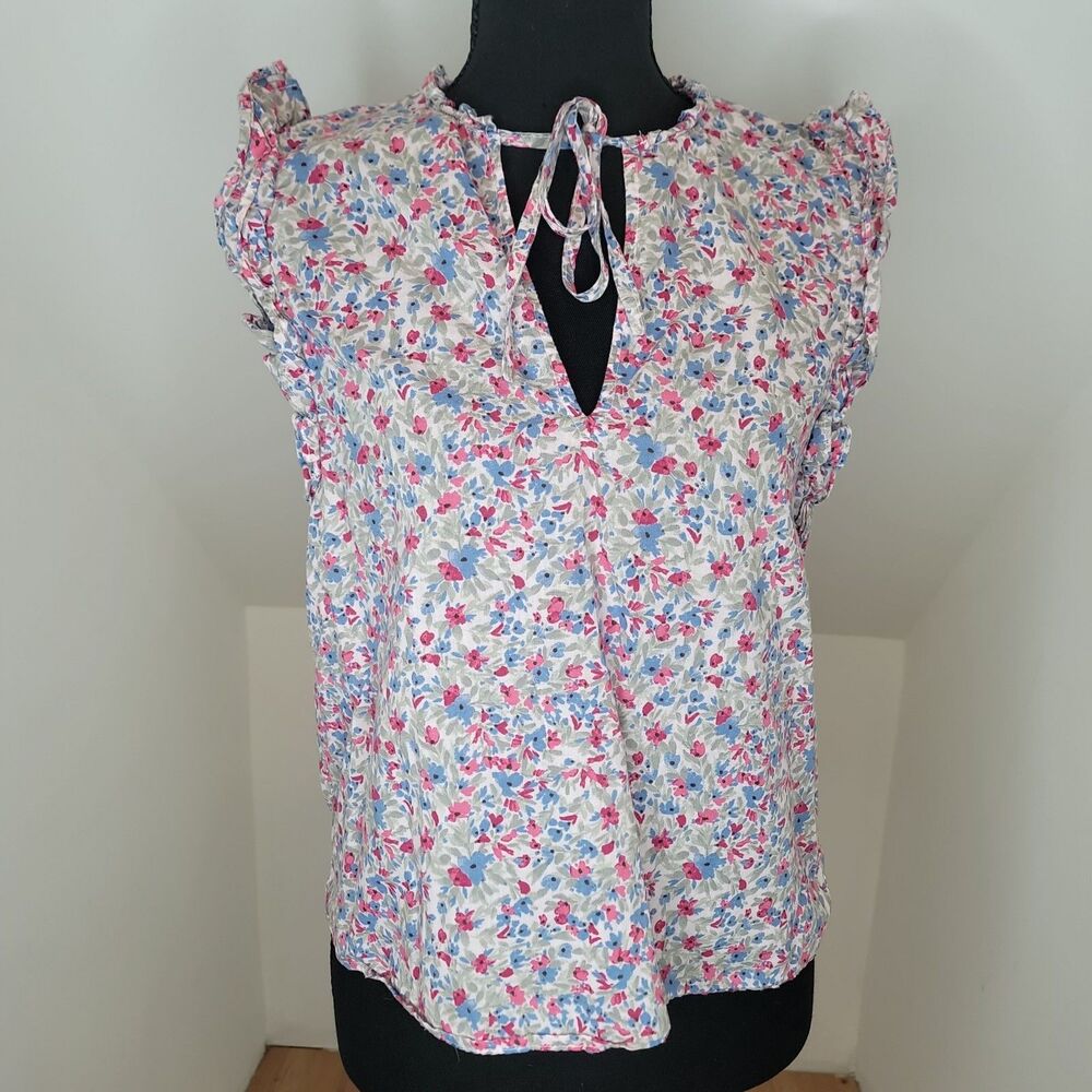 BB Dakota by Steve Madden Womens Shirt Sz S Multicolor Floral Tie Front Ruffle